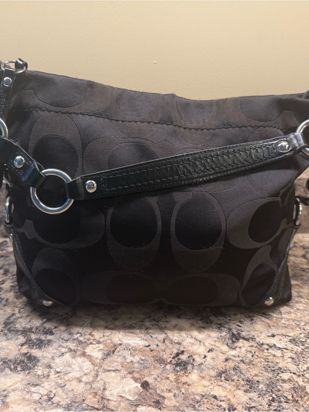 Coach Carly F15250 Black Signature Sateen Hobo Shoulder Bag Y2K